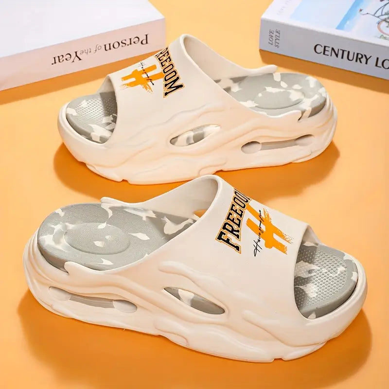 Unisex Open-Toe Slippers, Street Style Comfortable Soft Sole Non-Slip Shoes, Casual Outdoor Slides