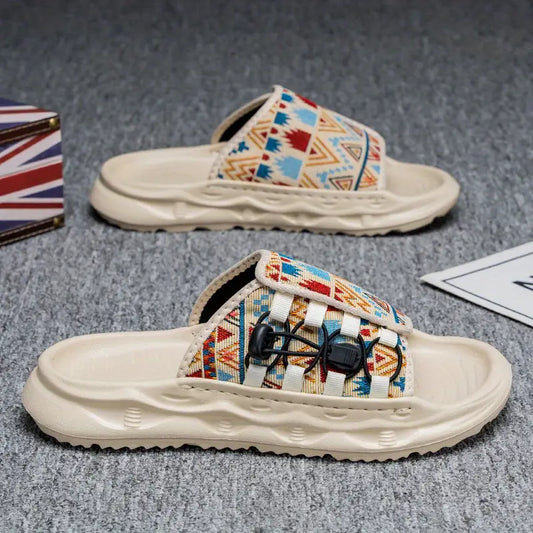 Men'S Stylish Slip-On Sandals - Comfortable Beach Shoes with Vibrant Geometric Pattern