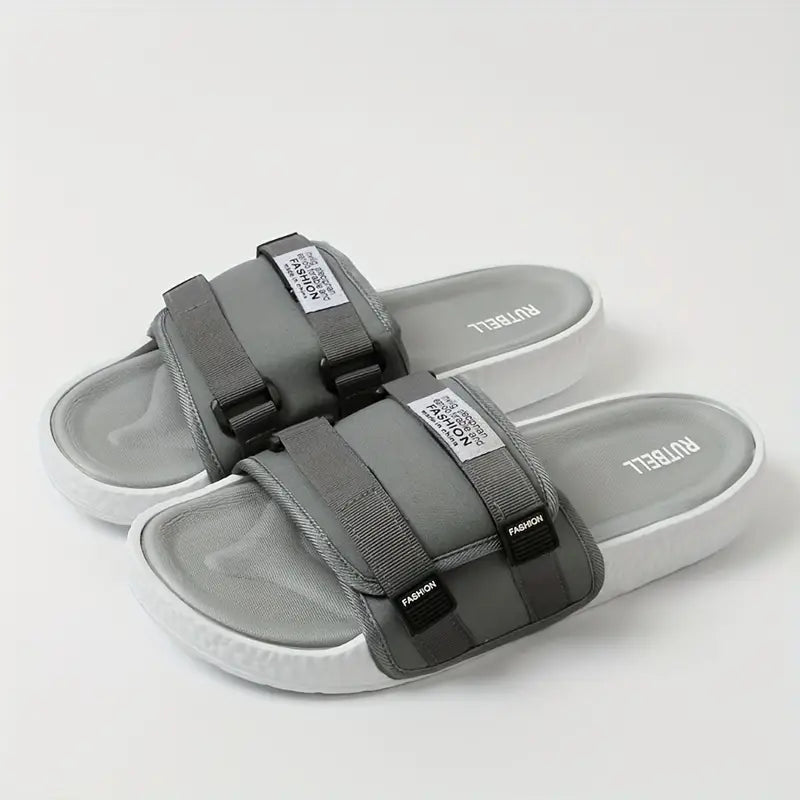 Quickni Unisex Lightweight Slides - Comfortable Gray Fabric Slippers